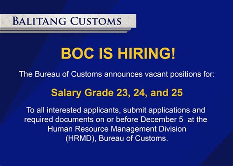 bureau of customs hiring|Yes! We are hiring! For further .